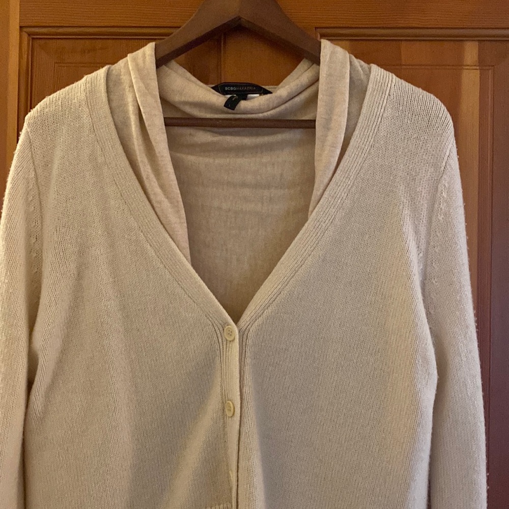 BCBG MAX AZRIA WOOL LAYERED SWEATER